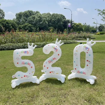 1 adet 32 İnç Numarası Alüminyum Folyo Balon Beyaz Taç Numarası Sütun Balonlar Bebek Duş Doğum Günü Partisi Dekorasyon Malzemeleri