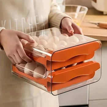 1 Adetbuzdolabı yumurta saklama kutusu çekmece tipi sebzelik mutfak yumurta karton tepsi istiflenebilir çift katmanlı yumurta rafı