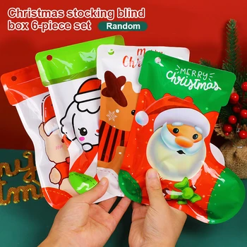 1 Takım Rastgele 6 Adet Plastik Noel Hediyesi Mühürlü Ambalaj Çanta Noel Çorap Öğrenci Kırtasiye Şanslı Kör Çanta Küçük Hediye