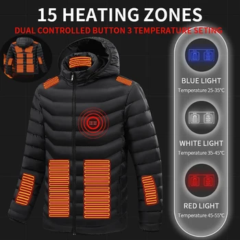 15 Alanlar ısıtmalı Ceket Erkekler Kadınlar İçin Kış Açık ayarlanabilir ısıtma ceket USB Powered Termal Ceket Kayak Kamp İçin AB Boyutu