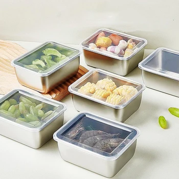 2 Adet 600ml Paslanmaz Çelik Buzdolabı Gıda saklama plastik kapaklı kutu Gıda Hazırlamak Tazelik Koruma Kutusu Piknik Kutusu