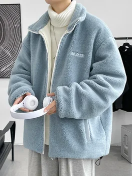 2023 Yeni Standı Yaka erkek kışlık ceketler Kalın Sıcak Parkas Kore Moda Unisex Dış Giyim Zip Up Casual Termal Polar Ceket