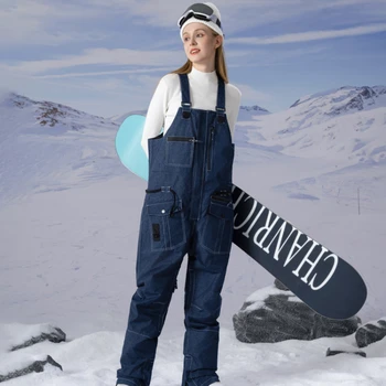 2024 Yeni Erkek Kot Tulum Rüzgar Geçirmez Kargo Kar Pantolon Elbise Açık Dağ Kadın Kayak Tulum Snowboard Su Geçirmez Kot