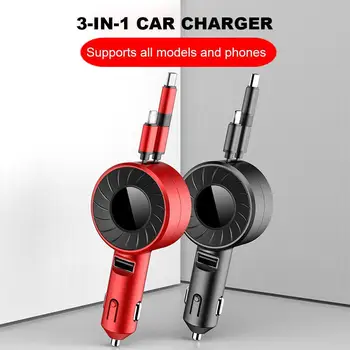 3 İn 1 araba şarjı USB kablosu Geri Çekilebilir Hızlı şarj adaptörü USB Tipi C Araba Hızlı Şarj mikro USB Samsung iPhone İçin