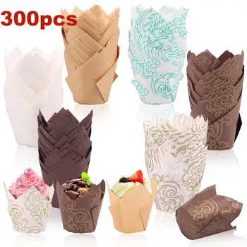 300Pcs Cupcake durumlarda 6 renk Muffin kağıt bardak çok amaçlı yağlı Cupcake sarıcı pişirme için