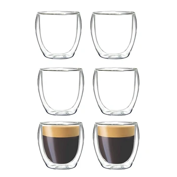 6 Parçalı espresso fincanı Çift Katmanlı yalıtımlı espresso fincanı cam kahve fincanı