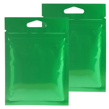 8x11 cm parlak yeşil alüminyum folyo Mylar torbalar ısı mühür yeniden kapatılabilir düz kilitli torbalar W / asmak delik sıcak sıkma çantası