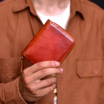 AETOO Unisex cüzdan Deri fermuar küçük kare çanta çoklu kart KIMLIK kartı taşınabilir depolama el yapımı vintage deri cüzdan