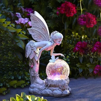 Aydınlık kristal top açık bahçe prenses peri heykel Süsler ev dekorasyon melek kız reçine heykel doğum günü hediyesi