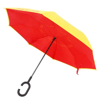 Açık golf şemsiyesi kırmızı ve sarı tip C kolu güçlü rüzgara dayanıklı golf güneşlik