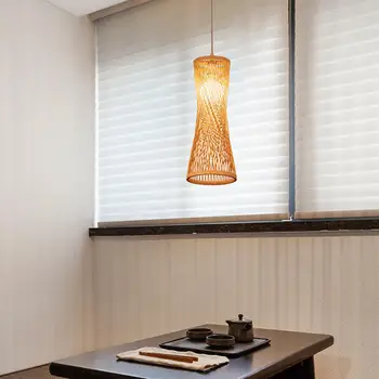 Bambu Dokuma Abajur Dekoratif aydınlatma armatürü Kapak Avize Kapak Yemek Odası Dükkanı Ofis Mutfak