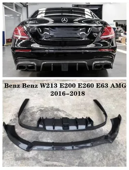Benz için W213 E200 E260 E63 AMG 2016-2018 için Karbon Fiber Araba Tampon Ön Dudak Bölücüleri Arka Difüzör Spoiler Koruyucu Kapak