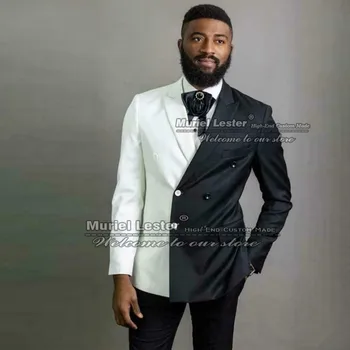 Beyaz / Siyah pantolon ceket Tasarım Son Akıllı Rahat Erkek Takım Elbise Arapça Afrika Slim Fit Akşam Parti Blazer Terno Masculino Smokin
