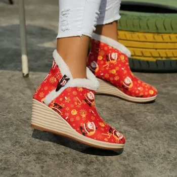 Büyük Boy Bayan Ayakkabıları 2023 Yeni Karikatür Baskı bayan Botları Rahat Kama Platformu Çizmeler Festivali Parti Moda Kadın Ayakkabı