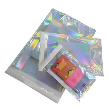 Büyük boy Lazer Self-seal Yapışkanlı Kozmetik Paketi Çanta Takı Temizle Ön Holografik Alüminyum Folyo Zarf posta çantaları Kılıfı
