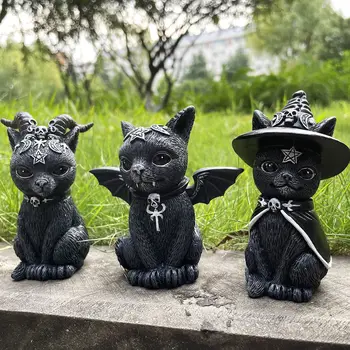 Cadılar bayramı Dekorasyon Sihirli Kedi Reçine Heykel El Sanatları Süsler Odası Dekor Hayvan Baykuş Heykel Hediye Ev Dekorasyon Aksesuarları