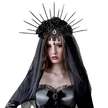 Cadılar bayramı düğün elbisesi Up Peçe Bandı Gotik Taç Örgü Siyah Gül Retro Avrupa Ve Amerika Giyinmek Noel Rol Oynamak