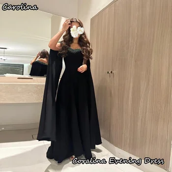 Carolina Krep A-line Off-the-omuz Fırfır Boncuk Örgün Balo elbisesi Ayak Bileği uzunlukta Akşam Zarif Parti Elbise Kadınlar için 2024