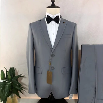 (Ceket + Pantolon) erkek Takım Elbise İki Parçalı 2023 Yeni High End Resmi Düz Renk Slim Fit Butik İş Moda Erkek giyim seti
