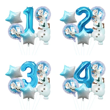 Disney Dondurulmuş Olaf Karikatür Kardan Adam Balon Seti 40 inç Mavi Numarası Folyo Balonlar Bebek Duş Doğum Günü Partisi Dekorları Çocuk Oyuncak Hediye