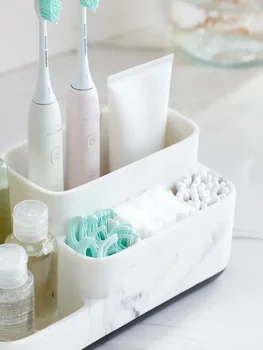 Diş fırçası Bölmesi Renk Mermer Banyo Ve Dikdörtgen Tutucu 5 Diş Macunu Reçine Drenaj Organizatör Depolama Beyaz