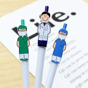 Doktor Hemşire Şekli Karikatür Jel Kalem İtme Plastik Çizgi Film karakteri Sevimli Kalemler Yaratıcı Tükenmez Kalem Kırtasiye Okul Malzemeleri