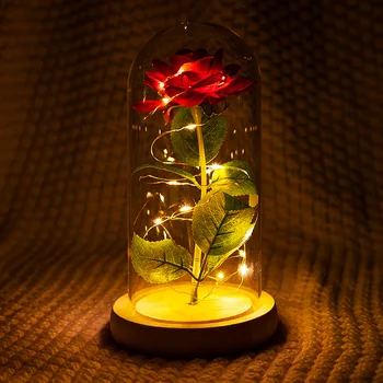 Ebedi çiçekli cam kapak taklit altın folyo gül LED lamba sevgililer Günü noel hediyesi yaratıcı hediye süslemeleri dekor
