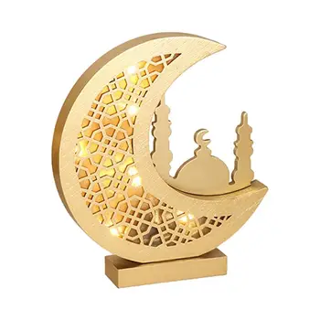 Eid Mubarak LED Fener Ramazan Dekorasyon 2024 Yıldız ve Ay Lambası Ahşap Süsler Ev İslam Müslüman Parti Dekor BAYRAM Hediyeler