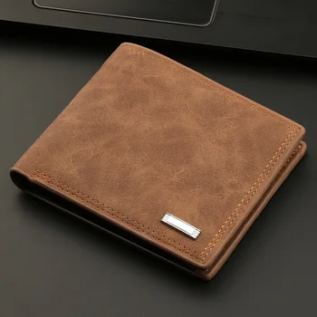 Erkek cüzdan Çok fonksiyonlu Retro Moda küçük cüzdan düz renk rahat deri cüzdan Çantalar