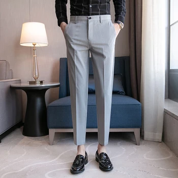 Erkek İnce Takım Elbise Pantolon Bahar Yeni İş günlük giysi Pantolon Erkekler resmi giysi Ofis Ayak Bileği Pantolon Marka Moda Erkek Giyim