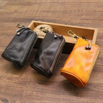 Erkekler Hakiki Deri anahtar çantası Anahtarlık Tutucu Moda Fermuar Ev saklama çantası Çift Anahtar Paketi Araba Çantası Erkekler için