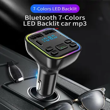 Hızlı Şarj Araba Bluetooth 5.0 FM Verici PD Tip-C Çift USB 3.1 A renkli ortam Işığı Handsfree MP3 Modülatör Oyuncu