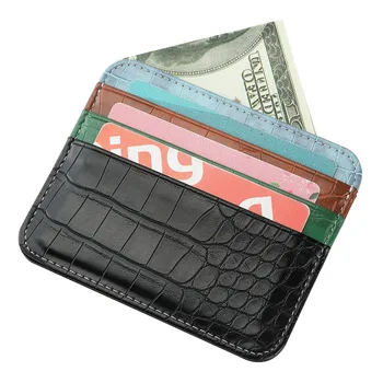 Ince PU Deri erkek Bozuk para kartı cüzdanı Timsah Desen Renk Kontrast Kısa Retro İnce İş Kredi kart tutucu Para Çantası