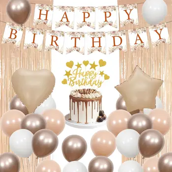 Kahverengi ve Krem Doğum Günü Dekor Afiş Balonlar Kek Topper Saçak Perde Doğum Günü Partisi Malzemeleri için Erkek Kız Erkek Kadın