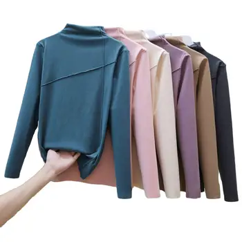 Kalın Polar termal iç çamaşır Kadınlar için Kış Sıcak T Shirt Termo İç Çamaşırı Kore Elastik Yumuşak Uzun Kollu Fanila Kazak