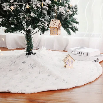 Kar tanesi Baskılı Noel Ağacı Etek 122cm Beyaz Peluş Kumaş Noel Ağacı Alt Dekor Mat 2023 Merry Christmas Süslemeleri