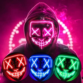Karnaval maskeleri Cosplay kostüm malzemeleri cadılar bayramı Neon Led tasfiye maskesi Masquerade korkunç parti maskeleri ışık karanlıkta aydınlık