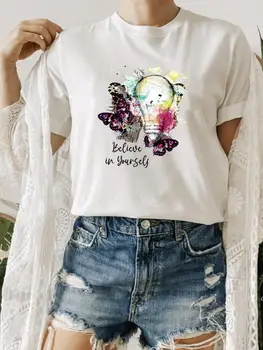 Kelebek Trend 90s Sevimli Baskı T Shirt Kısa Kollu yaz giysileri Kadın Giyim Moda grafikli tişört O-boyun Tee Üst