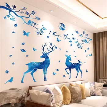 Kendinden yapışkanlı Elk Geyik duvar çıkartmaları Oturma Odası Arka Plan Dekor DIY Yatak Odası Başucu Duvar Kağıdı Duvar Sticker Ev Dekorasyonu