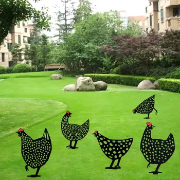 Komik Tavuk Tavuk Yard Heykeli İçi Boş Sanat Dekoratif Ev Metal Çim Kazıkları Süsler Horoz Bahçe Sanat Bahçe K0D8