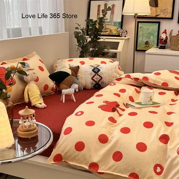 Kırmızı Nokta yatak takımı Kalp Aşk Nevresim polyester yatak Levha Moda Kadın Yetişkinler Tek Kişilik Çift Kişilik Tam Boy yatak odası dekoru