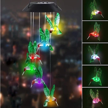 LED Renkli güneş Enerjisi rüzgar Ahenge su geçirmez 7 Renk değiştiren Windchime Hummingbird kelebek güneş ışığı bahçe açık