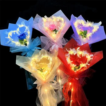 LED ışıklı gül yapay gül çiçek buketi ışık zinciri Sevgililer Günü Gül Çiçek hediyeler doğum Günü Düğün dekorasyon