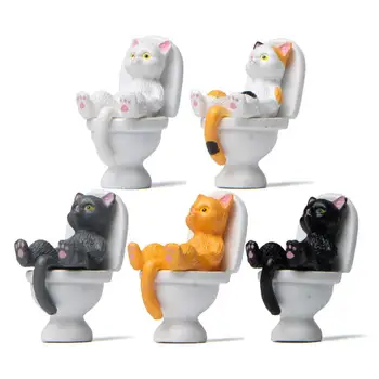 Moda Minyatür Kedi Uzun Ömürlü Yatıştırıcı Mini Mikro Manzara Tuvalet Serisi Kedi Süs Kedi Heykeli Karikatür