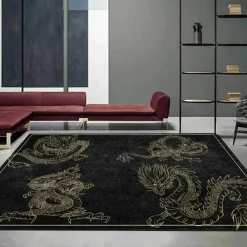 Moda Modern Yeni Çin Tarzı Siyah Altın Çin Ejderha Oturma Odası Yatak Odası Başucu halı yer matı Özelleştirme