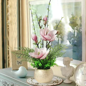 Modern Manolya Çiçek + yapay çiçek Ev Mobilya Dekorasyon Saksı Oturma Odası Masaüstü Çiçek Düzenleme Süsleme Sanatı