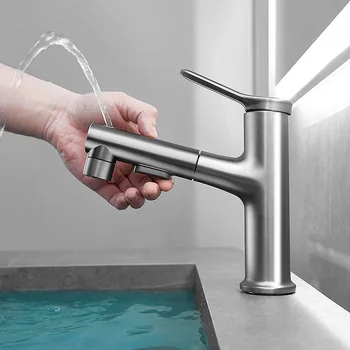 Musluk Lavabo Pull Out Asansör Mikser Dokunun 360° Havzası Sıcak Soğuk Su Banyo Mutfak Lavabo Musluk Ev Gümüş Siyah Gri