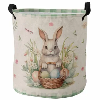 Paskalya tavşanı Suluboya Çiçek katlanır çamaşır sepeti Çocuk Oyuncak Depolama Su Geçirmez Oda Kirli Giysiler Organizatör