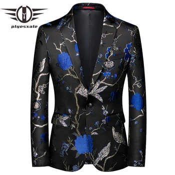 Plyesxale 2022 Yüksek Kalite Şık Blazer Erkekler İçin Marka Erkek Tasarımcı Blazer Takım Elbise Ceket Yeni erkek Sahne Kostümleri 5XL Q989