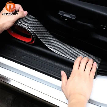 POSSBAY Araba-styling Araba Gövde Tampon Koruyucu Çıkartmalar Anti-scratch Otomatik Eşik plaka levha Karbon fiber Tampon Şerit Koruma